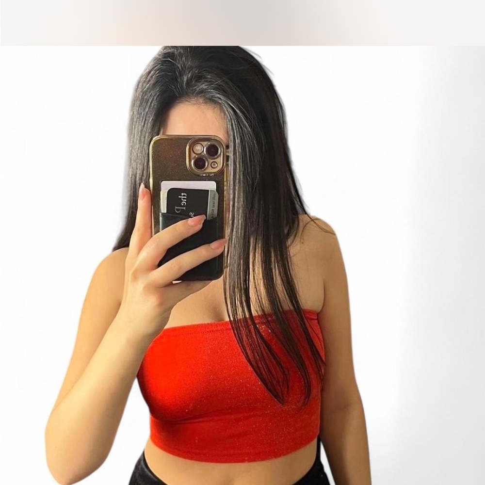Red Shimmery Strapless Women's Top